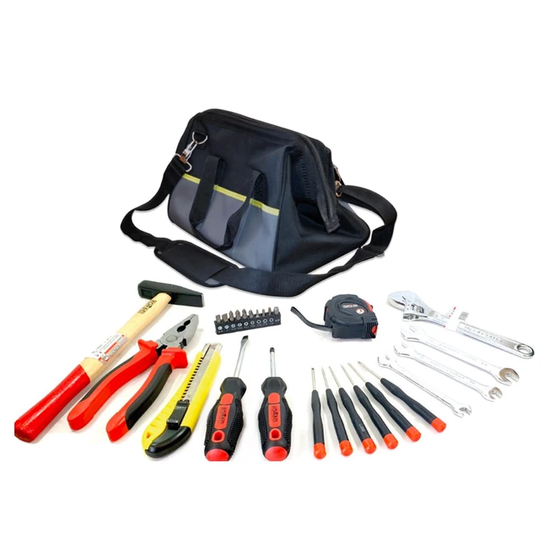 Avilia Tool Bag with Accessories Ideal for Electricians and Plumbers - Complete Kit with 27 Pieces Including Pliers, Hammer and Screwdrivers