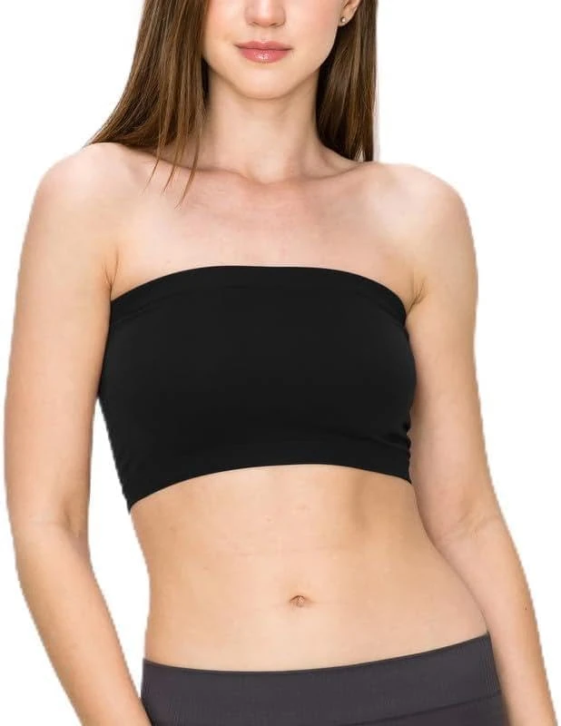 SHADOW DANCE UK Bandeau Sports Tube Top Non Padded Bra Strapless Wireless Solid Seamless Yoga Workout Bralette - Non-Slip Detachable Stretchy Bralettes – in Black-S-M