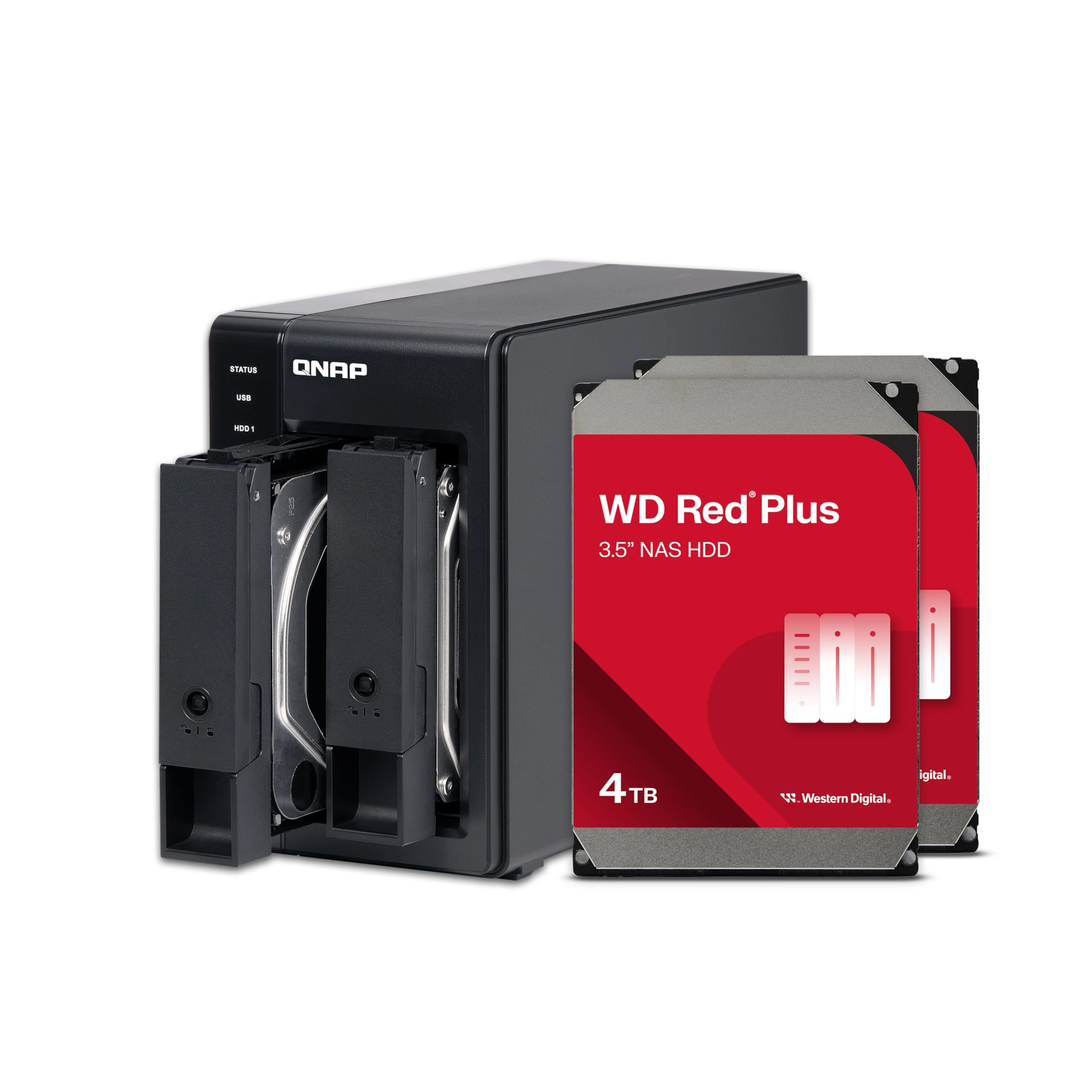 QNAP 2 Bay DAS with 4TB Storage Capacity, USB 3.2 Gen 2 Type-C, Preconfigured RAID 1 WD Red Plus HDD Bundle (TR-002-24WD-US)
