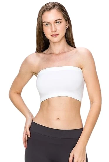 SHADOW DANCE UK Bandeau Sports Tube Top Non Padded Bra Strapless Wireless Solid Seamless Yoga Workout Bralette - Non-Slip Detachable Stretchy Bralettes – in White-S-M