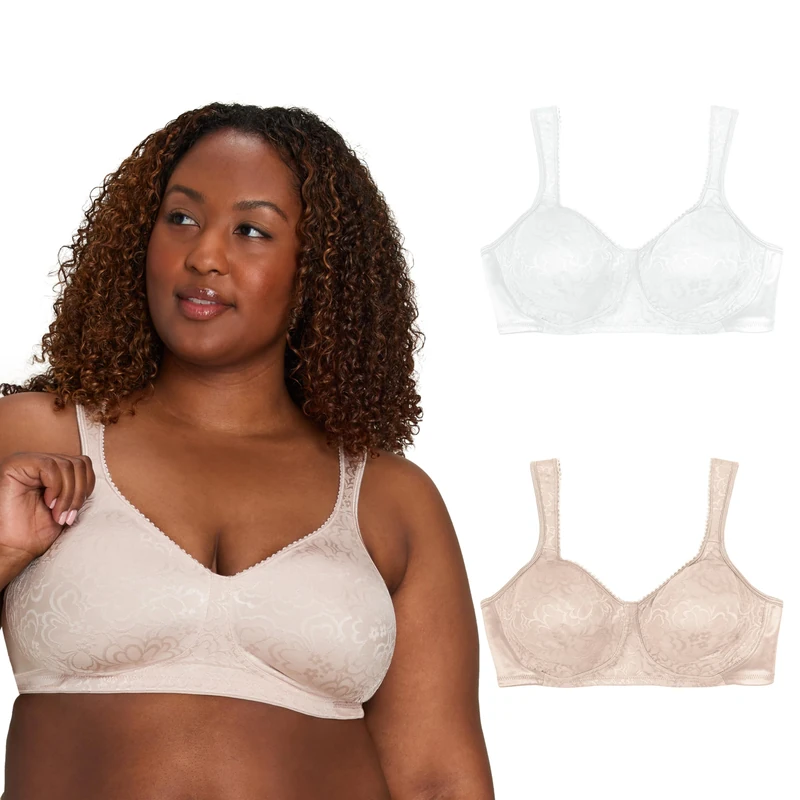 Playtex Women's 18-Hour Ultimate Lift Wireless Full-Coverage Bra, Single Or 2-Pack, White/Sandshell, 2-Pack, 38B