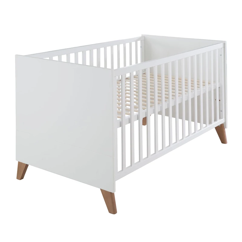 roba Wooden Convertible Cot "Ole" (70 x 140 cm) - Height-Adjustable with 3 Removable Rungs - Baby Bed Convertible to Toddler Bed - White