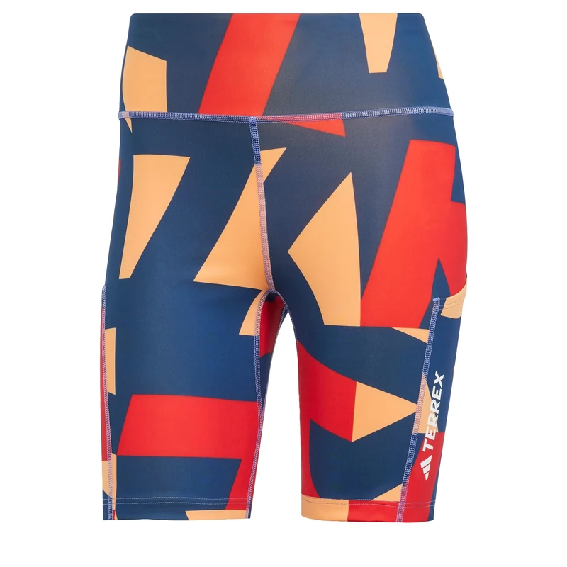adidas Women's Terrex Multi 8inch Printed Tight Shorts, Semi Impact Orange/Pure Ruby/Pure Ruby/Semi Cobalt Blue, M