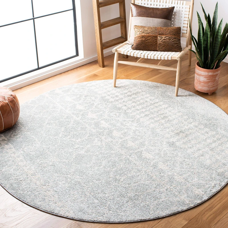 Safavieh Boho Rug for Living Room, Dining Room, Bedroom - Tulum Collection, Short Pile, in Light Grey and Ivory, 200 x 200 cm