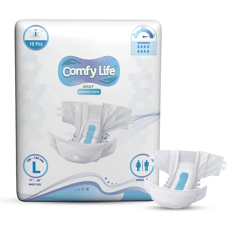 Comfy Life Slip-on Pads Adult Incontinence Diapers with Fixation Tapes 10 Pack Ultra Absorption Slip Nappies Faecal and Urinary Overnight Protection (L, 10, Count)