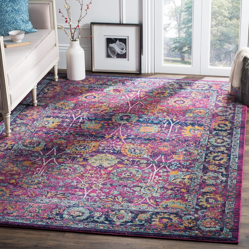 Safavieh Traditional Rug for Living Room, Dining Room, Bedroom - Granada Collection, Short Pile, in Fuchsia and Multi, 200 x 200 cm - Image 1