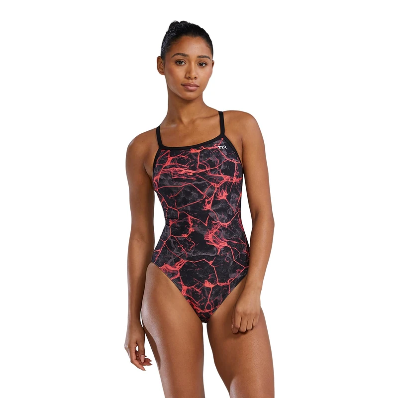 TYR Women's Durafast Elite Diamondfit Swimsuit One Piece, Red/Synapse, 26