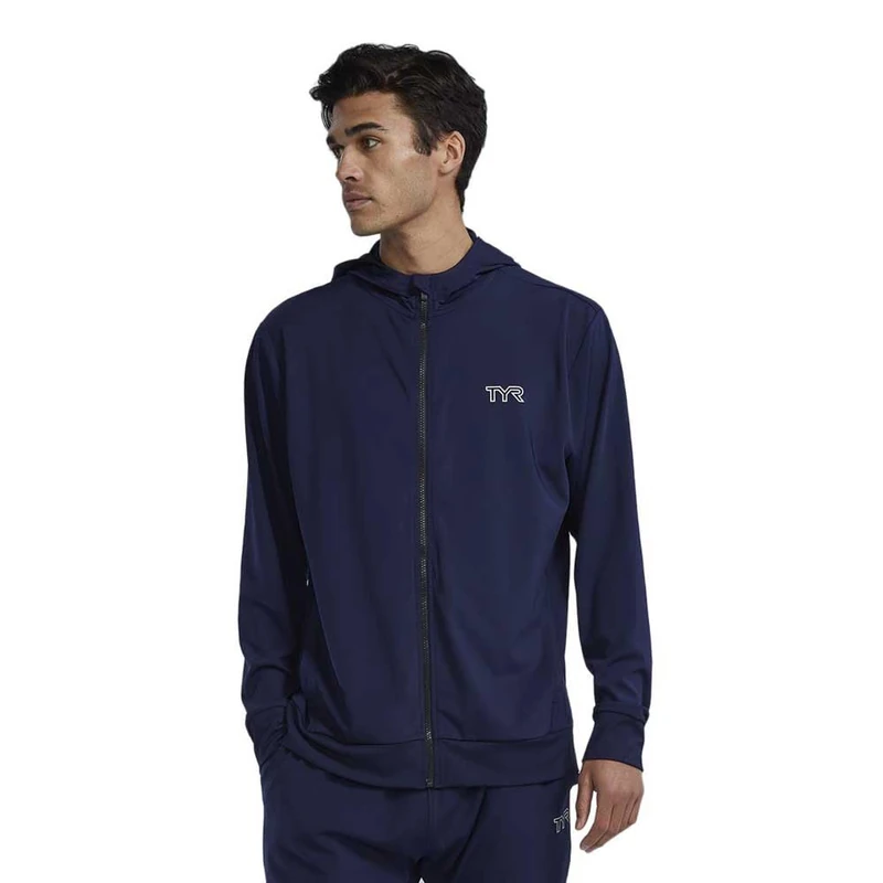 TYR Men’s Tech Full Zip Hoodie, Lightweight Athletic Performance Hoodie with Full-Length Zipper Blue