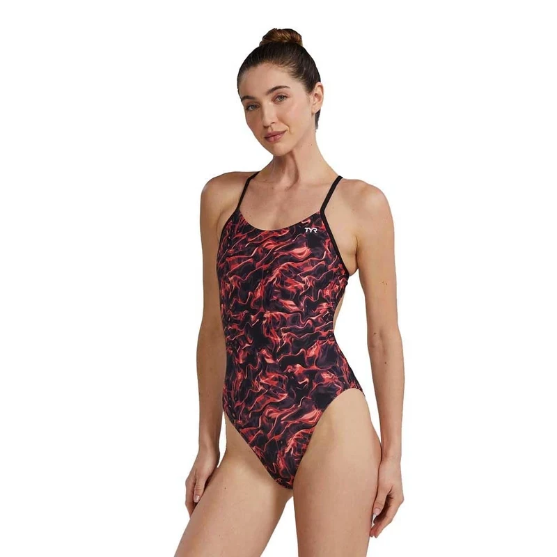 TYR Women's Durafast Elite Cutoutfit Swimsuit W Cutout, Red/Energia, 32