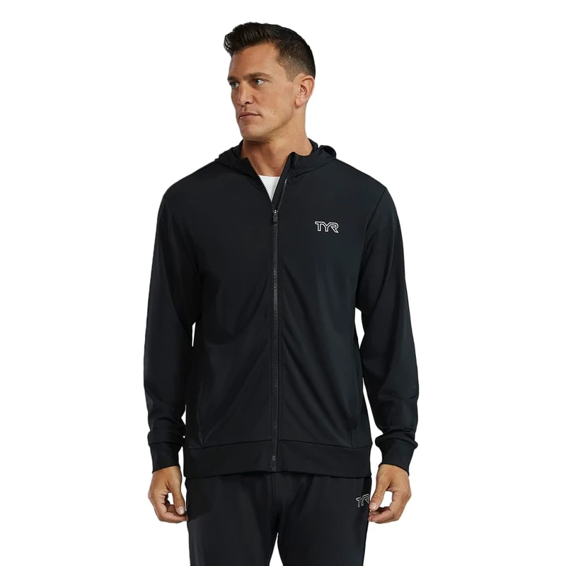 TYR Men’s Tech Full Zip Hoodie, Lightweight Athletic Performance Hoodie with Full-Length Zipper Black - Image 1
