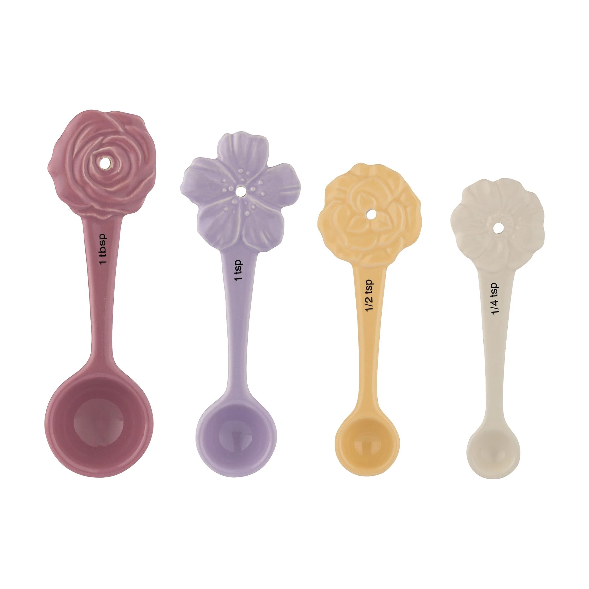 Mason Cash in The Meadow Measuring Spoons – Set of 4 | Floral Embossed Stoneware Spoons (1 Tbsp, 1 TSP, ½ TSP, ¼ TSP) Ergonomic Handles | Dishwasher Safe
