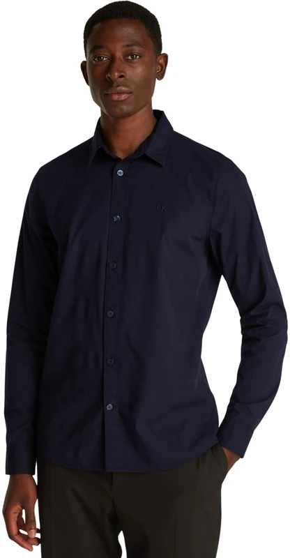 Calvin Klein Men’s Slim Fit Long Sleeve Stretch Shirt, Blue (Night Sky), S