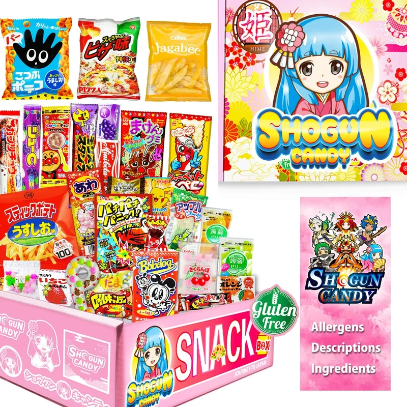 SHOGUN CANDY, 40 Pcs Japanese Snacks Mystery Box, Japanese Sweets, Popin Cookin Snack Boxes, Kawaii Anime Hime Box, Gluten & Peanuts Free 20 Ounce