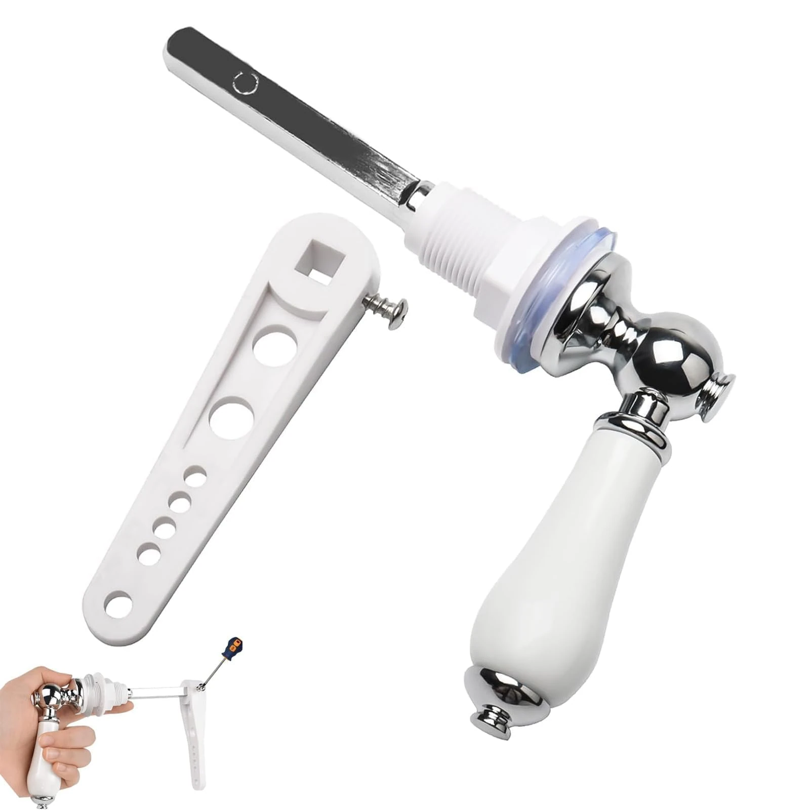 Ceramic Flush Handle - Rust-Resistant Chrome Plated for UK Bathrooms, Universal Fit Cistern Lever with Anti-Slip Grip, Traditional Design WC Tank Handle Replacement