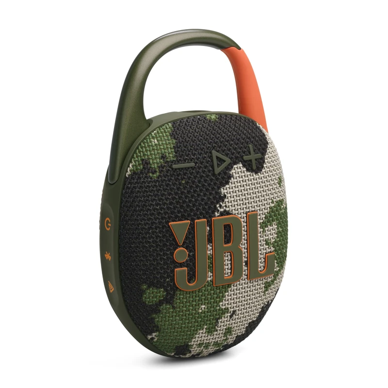 JBL CLIP5 Bluetooth Speaker, USB C Charging, IP67 Dustproof, Waterproof, App Compatible, Carabiner Structure, Passive Radiator, Portable, Squad