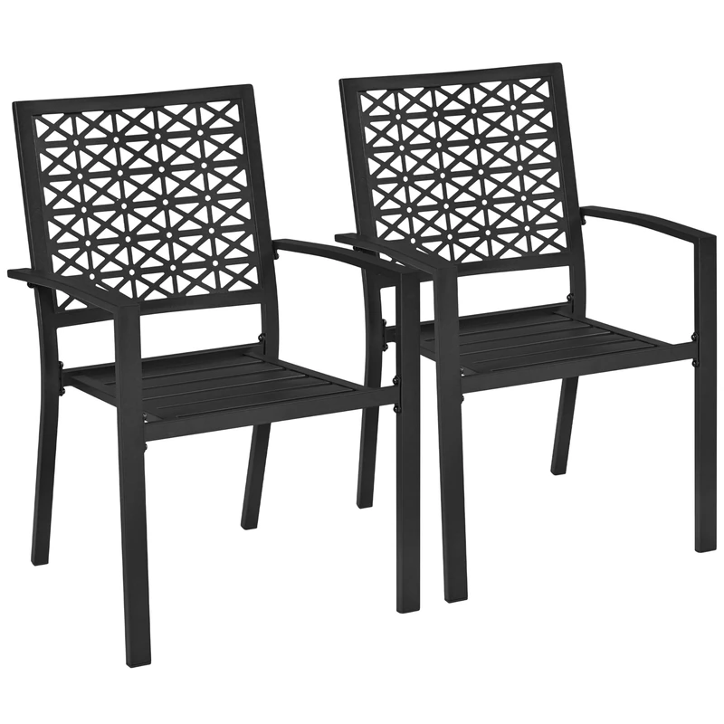 Yaheetech Set of 2 Black Outdoor Garden Chairs of Metal Frame 136KG Weight Capacity, Stackable Heavy-Duty Metal Dining Chairs with Armrests for Garden, Lawn, Yard - Image 1