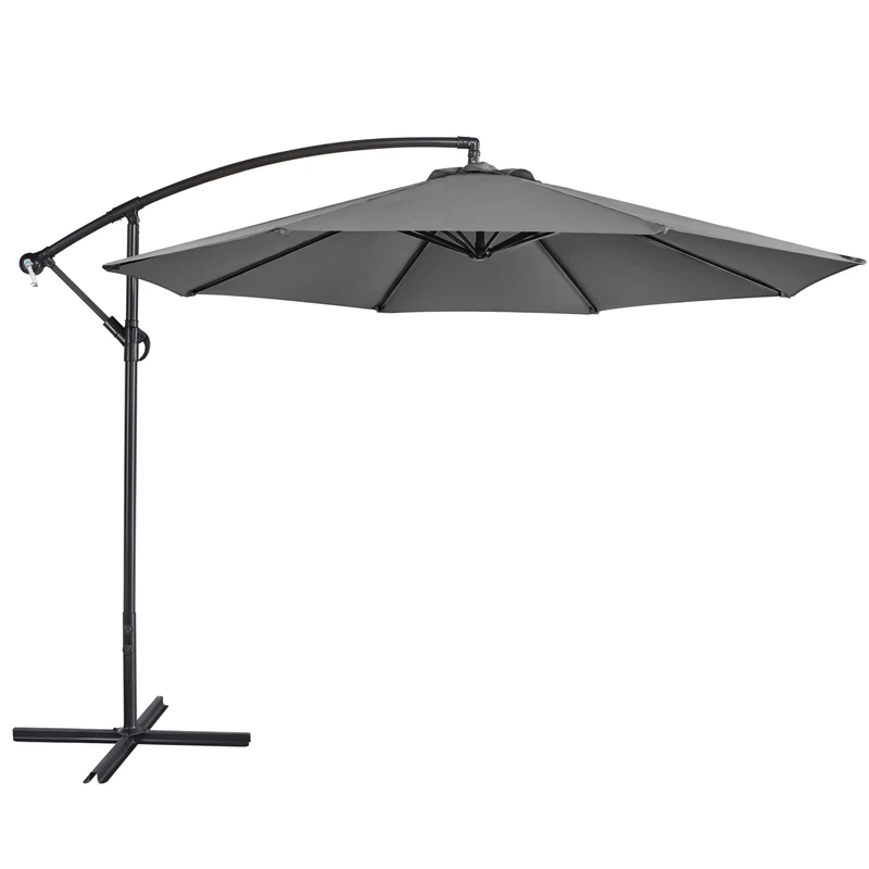 Yaheetech Cantilever Parasol Umbrella 3m Outdoor Sun Shade Banana Hanging Umbrella Parasol Beach Canopy with Crank Handle & Cross Base & Ribs Grey - Image 1