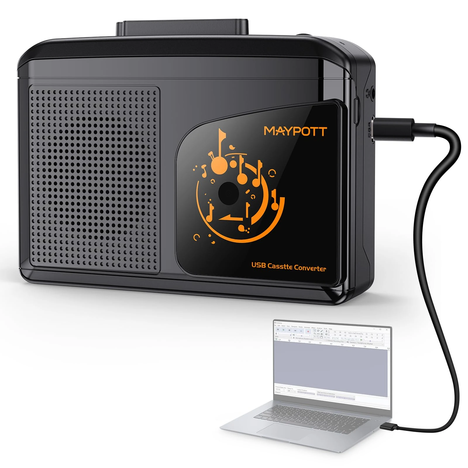 Cassette Tape Player, Maypott Portable Cassette Player with Built-in Speaker and Headphone Jack, USB C Cassette to MP3 Converter, Player Converter, Fast Forward and Rewind, Full Stereo Sound