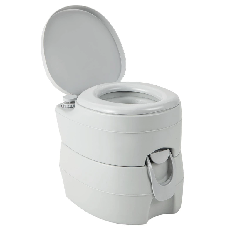 SPOTRAVEL 20L Portable Camping Toilet, Outdoor Flushing Toilet with Waste Tank, Flush Pump & Handles, Compact Emergency Commode Porta Potty for RV Travelling Hiking, 150KG Capacity (Grey)