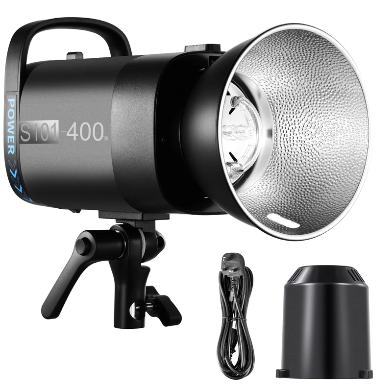 Neewer S101-400W Strobe Flash Light with 9 Levels 150W Modeling Lamp, 400Ws GN65 5600K with Standard Bowens Mount Reflector, S1/S2 Mode Silent Fan for Studio Photography Portrait Product Shooting
