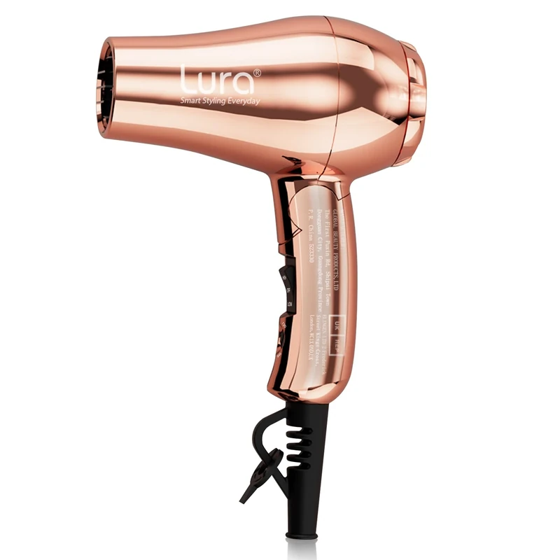 LURA Travel Hair Dryer Mini Hairdryer for Kids Men Women 1000W Blowdryer Dual Voltage Blow Dryer with Folding Handle Concentrator and Diffuser, Rose Gold