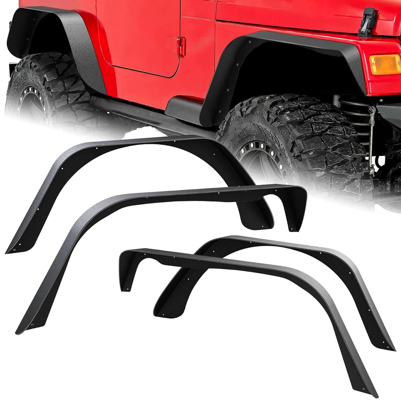 Nilight Off-Road Fender Flares Kit Compatible with 1997 1998 1999 2000 2001 2002 2003 2004 2005 2006 Wrangler TJ & LJ Heavy-Duty Solid Steel Black Textured Front Rear Flat 4 PCS
