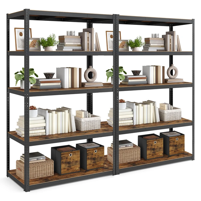 SONGMICS 2 Pack Shelving Unit, 60 x 120 x 200 cm, 750 kg Load Capacity (150 kg per Shelf), Industrial, Adjustable Storage Shelves, for Living Room, Kitchen, Garage, Black and Rustic Brown GLR060B12