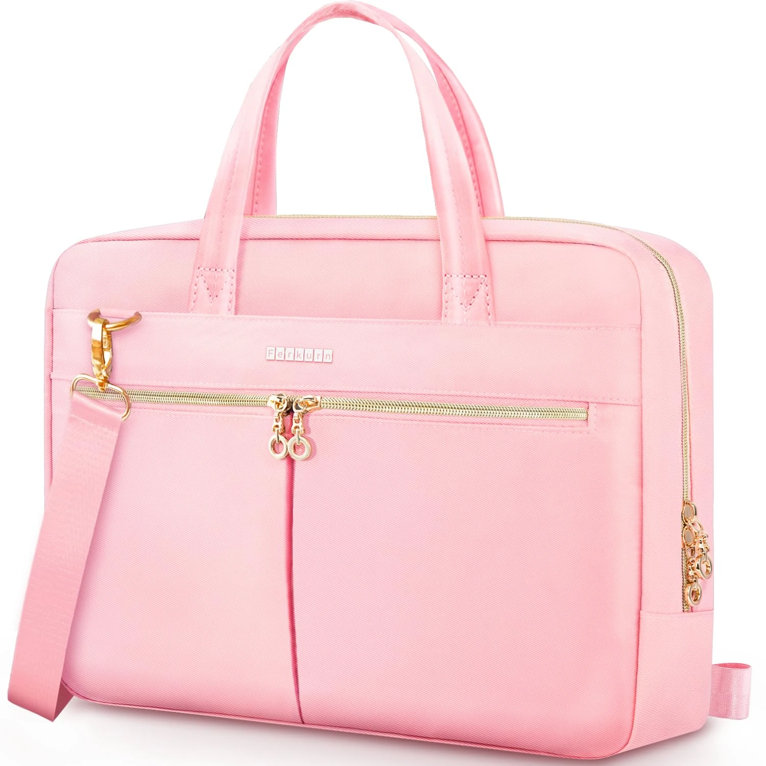 Ferkurn Laptop Bag Case for Women Men Briefcase Messenger Computer Bag with Shoulder Compatible with Macbook Pro/Air, HP Pavilion, XPS, Ideapad, ASUS, Acer, Samsung, Pink, 14 Inch