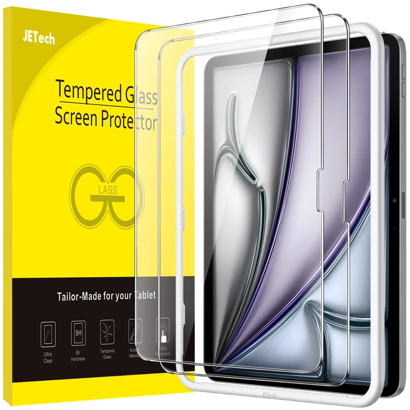 JETech Screen Protector for iPad Air 13-Inch M3/M2 (2025/2024) with Easy Installation Frame, Tempered Glass Film, HD Clear, 2-Pack