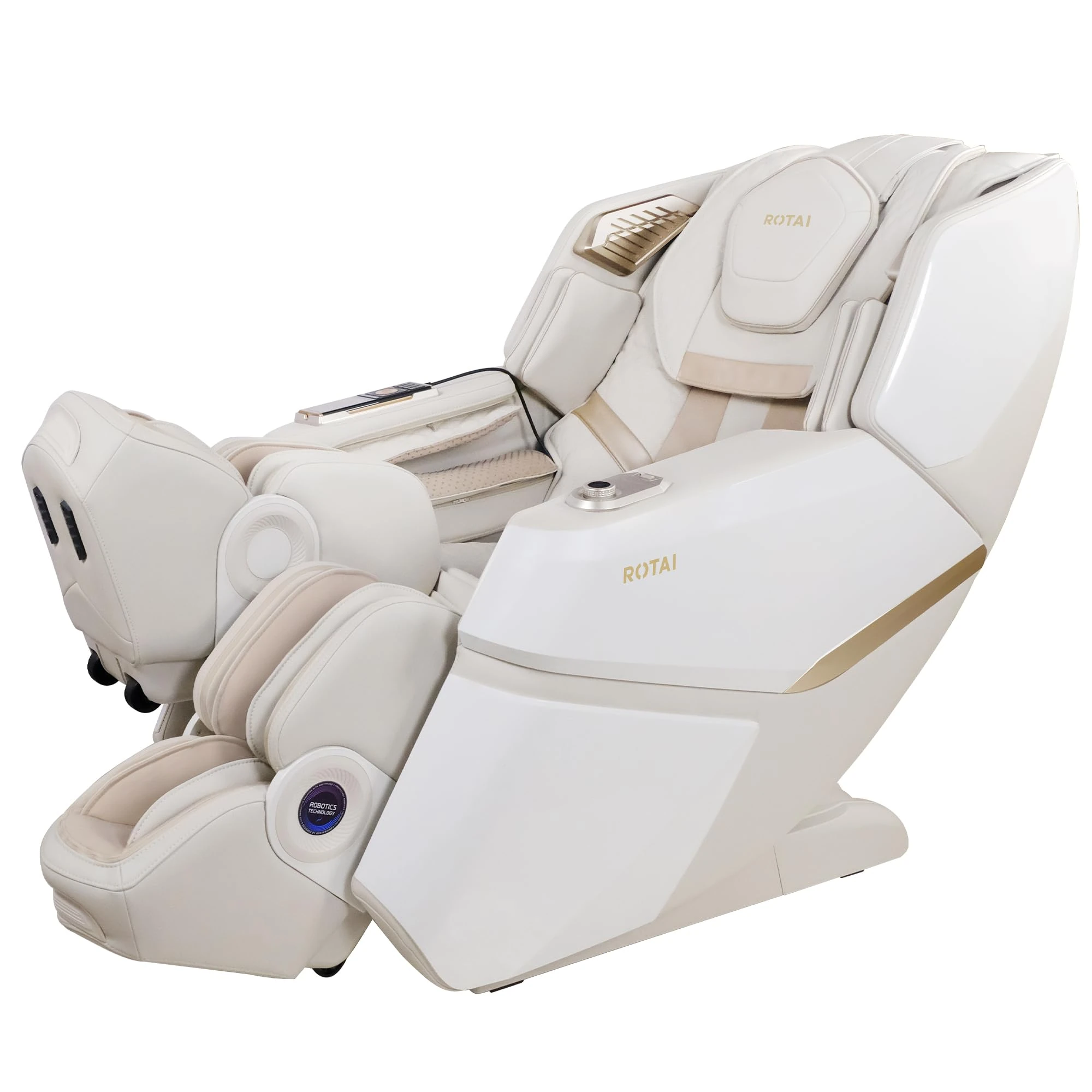 ROTAI 4D Full Body Massage Chair Foot Massager,Zero Gravity Massage Chair with Heat Moving Legrest,Yoga Stretch Sport Massage Chair for Home Office Building and Care Home(White)