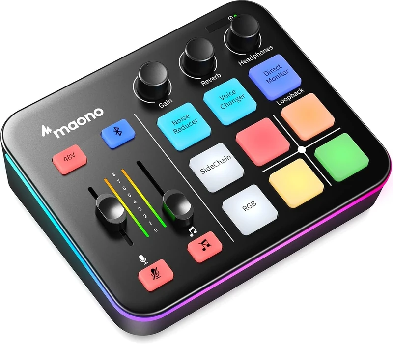 MAONO Gaming Audio Mixer, Audio Interface with Pro-preamp, RGB, Bluetooth, 48V Phantom Power for Live Streaming, Podcasting, Content Create, Gaming MaonoCaster G1 NEO