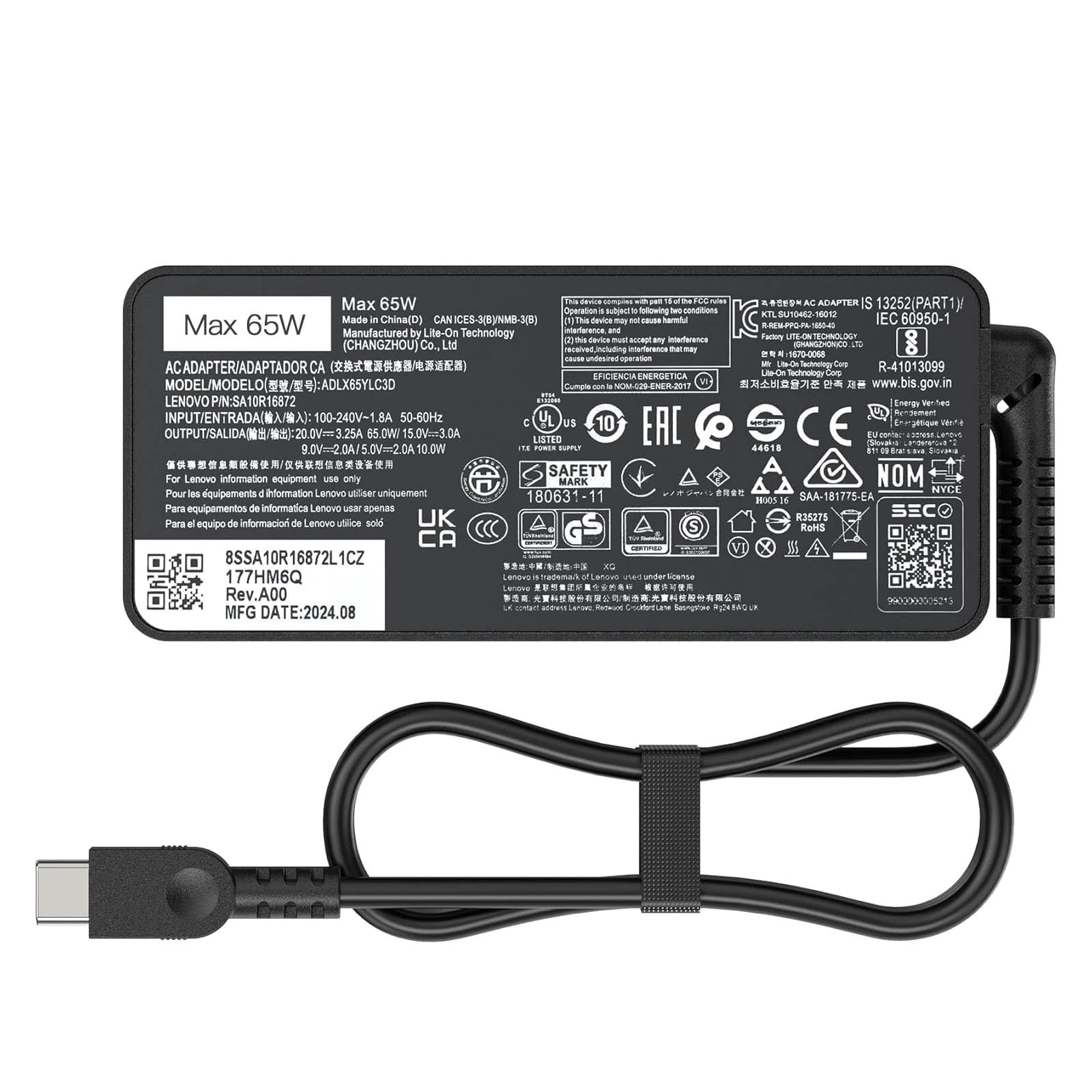 65W Laptop USB C Charger for Lenovo ThinkPad X1 X13 Z13 13s E14 L14 L15 E15 T490 E495 for Lenovo IdeaPad 3 Slim5 5Pro Flex 5 Yoga 7 Slim 7 9i Slim 920 ThinkBook 14s 15 20V/3.25A AC Adapter