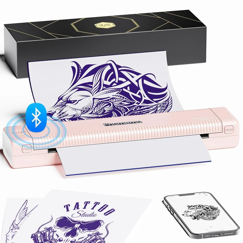Phomemo TP81 Tattoo Printer, Stencil Printer with 10pcs Tattoo Stencils Papers, Thermal Tattooing Machine for Beginner or Artist homeuse or Studio, Pink