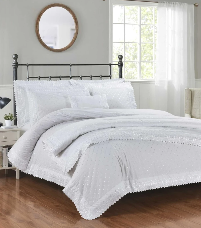 Rapport Home Richmond White Broderie Anglaise Lace Trim Embroidered Bedspread