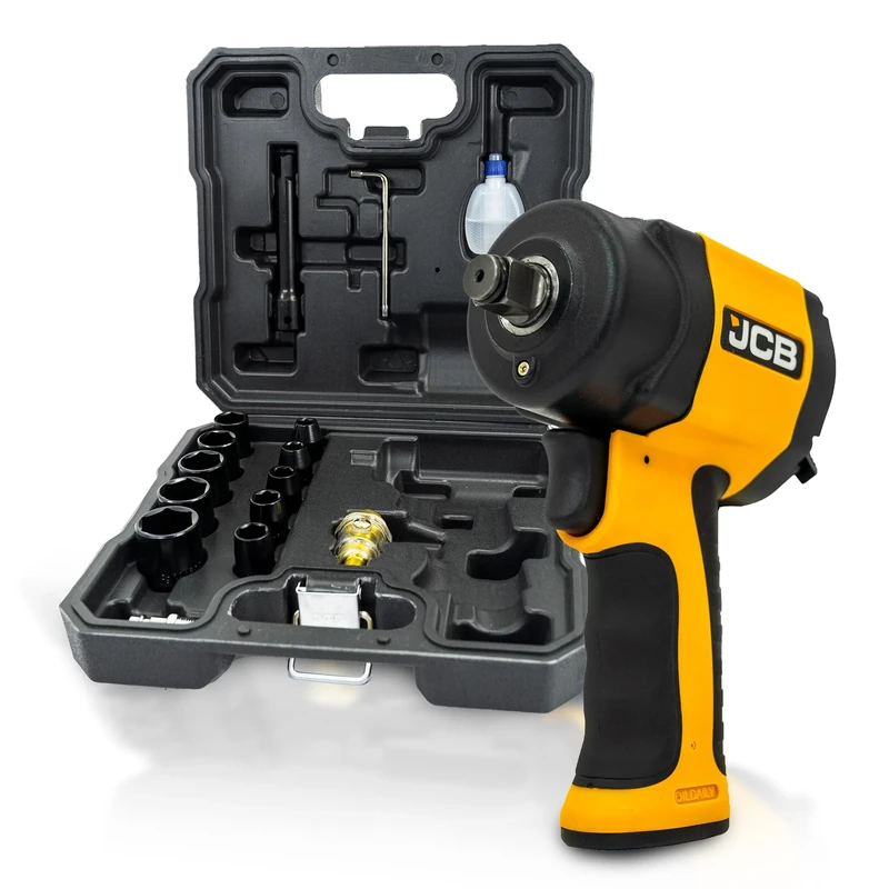 JCB 1⁄2'' Square Drive Air Impact Wrench with Socket Set, 610 / 1200Nm Working Torque | JCB-RP9515-KIT