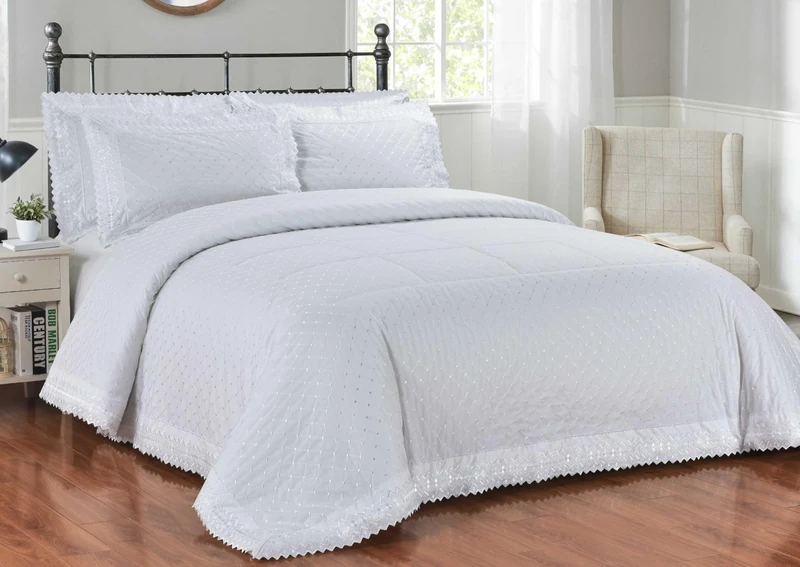 Rapport Home Richmond White Broderie Anglaise Lace Trim Embroidered Duvet Quilt Cover Set White Double