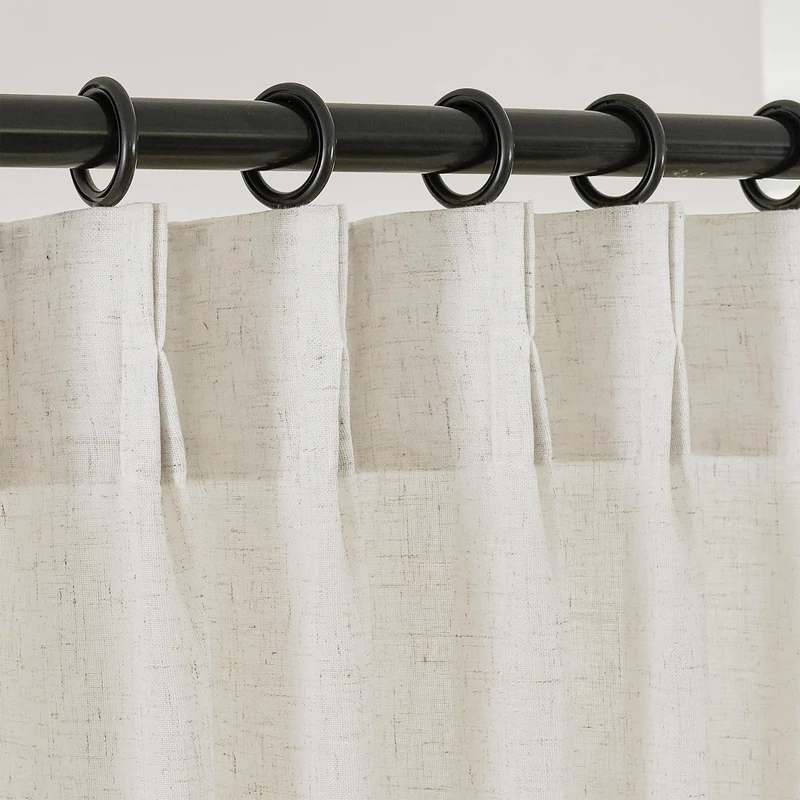 Natural Pinch Pleated Linen Curtains 96 Inches Long for Living Room Bedroom Light Filtering Semi Sheer Window Curtain Drape Back Tab Pinch Pleat Curtains 96 Inch Length with Hooks Cream Ivory 1 Panel