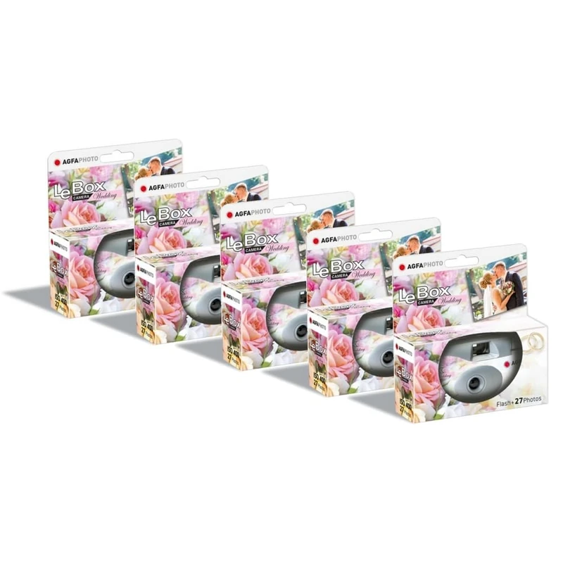 AGFA PHOTO PACK 5 x 601025 - Appareil Photo Jetable LeBox Wedding, 27 photos, Objectif Optique 31 mm - Gris - Image 1