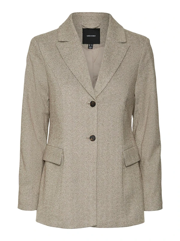 VERO MODA VMKAWI LS Regualr Herringbone Blazer, Chocolate Cake/Detail: Silver Mink Melange, 10