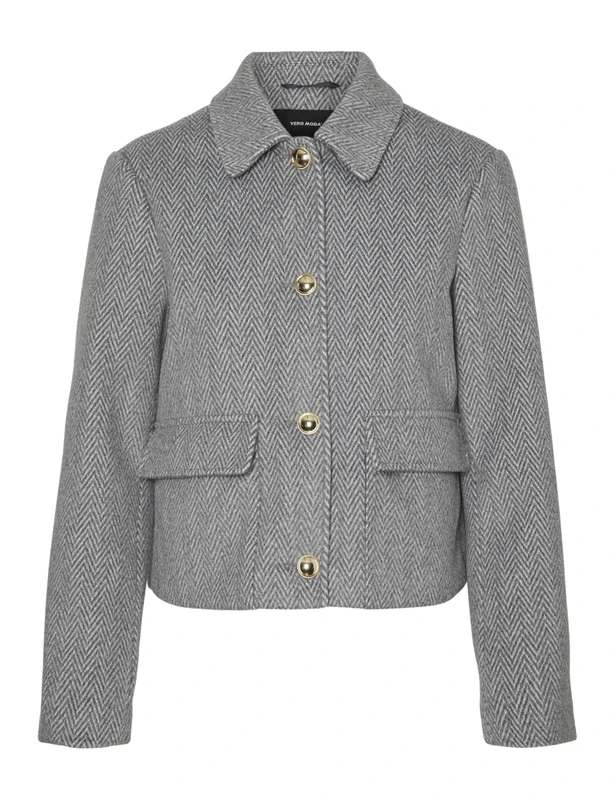 VERO MODA Women's Vmpatty Short Jacket Boo Jacket, Medium Grey Melange, L