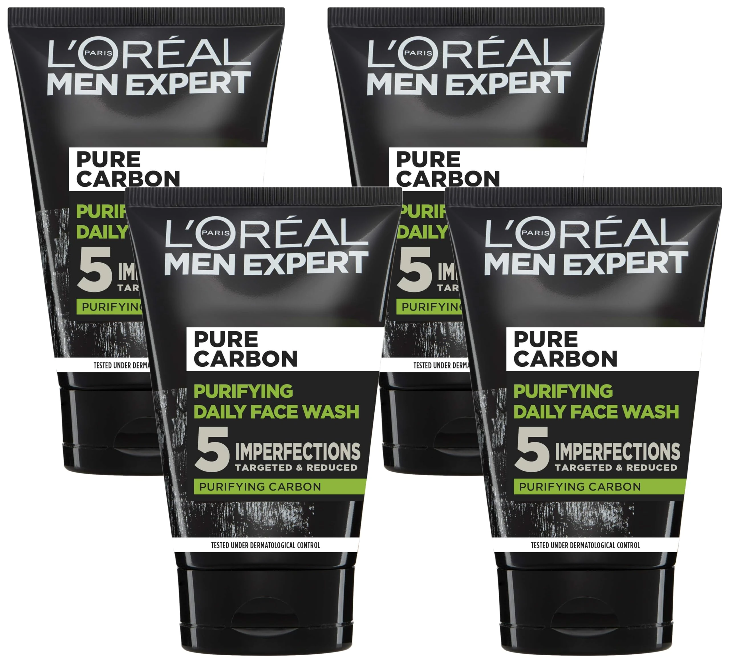L'Oreal Paris Men Expert Face Wash Pure Charcoal, Glycerin, and Salicylic acid - Blackhead Cleanser for Men, 100 ml (Pack of 4)