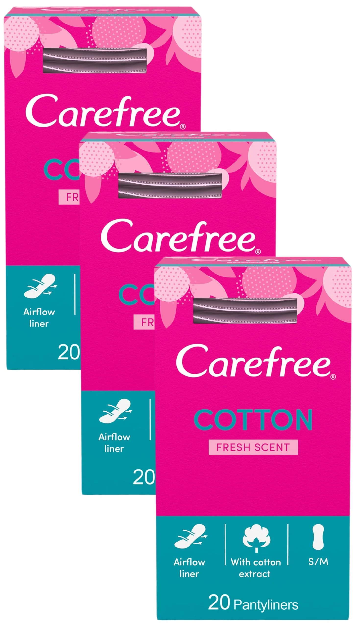 Carefree Normal with Cotton Extract Panty Liners, Pack of 60, White