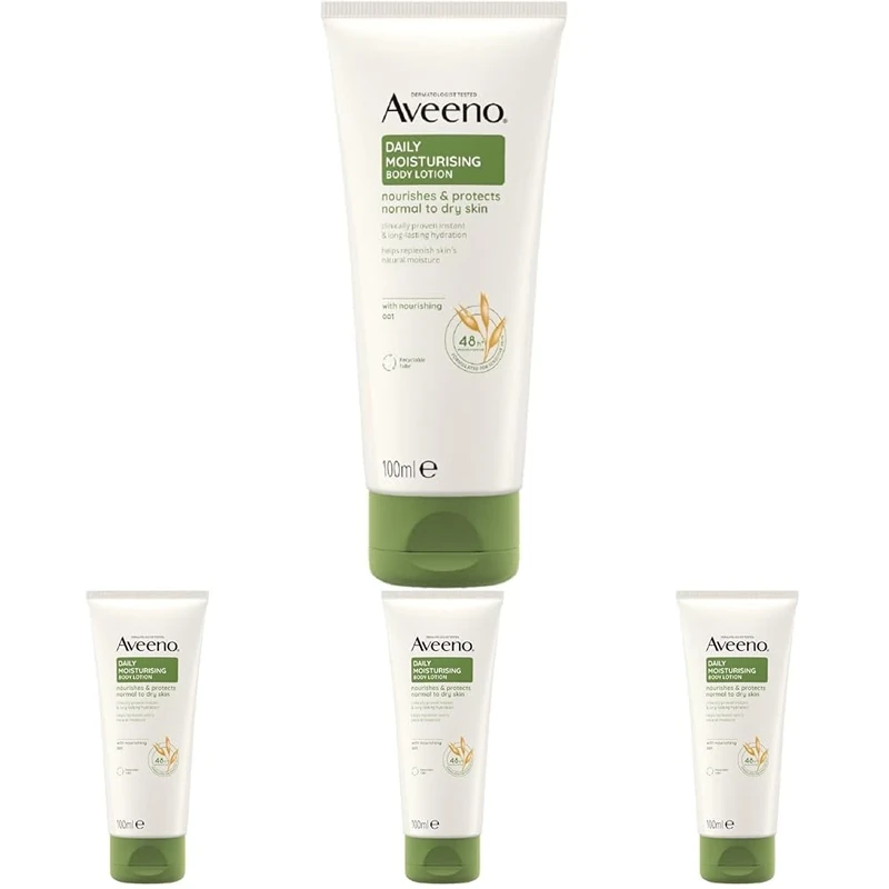 Aveeno Daily Moisturising Body Lotion, With Soothing Oats & Rich Emollients, Suitable For Sensitive Skin, Nourishes and Protects Normal to Dry Skin, Fragrance Free, 200ml (Pack of 4)
