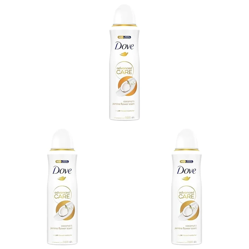 Dove Advanced Care Coconut & Jasmine Flower Scent Anti-perspirant Deodorant Spray with plant based moisturiser aerosol for 72 hour protection 200 ml (Pack of 3)