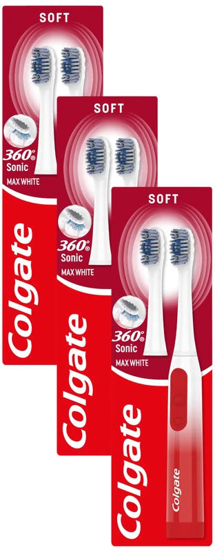 Colgate 360 Sonic Max White Battery Powered Toothbrush Cleans in 4 Ways and Polishes Teeth Surface for a Healthy, Whole Mouth Clean with a Replaceable Head and a Battery (Pack of 3)