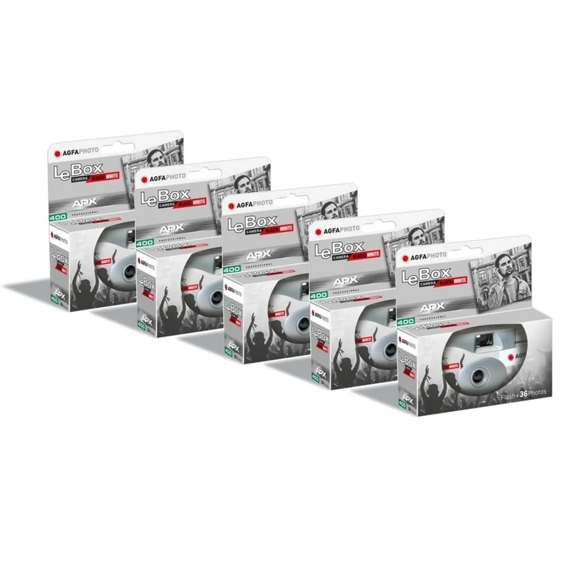 AGFA PHOTO PACK 5 x 601026 - Appareil Photo Jetable LeBox Black&White, 27 Photos, Objectif Optique 31 mm - Gris
