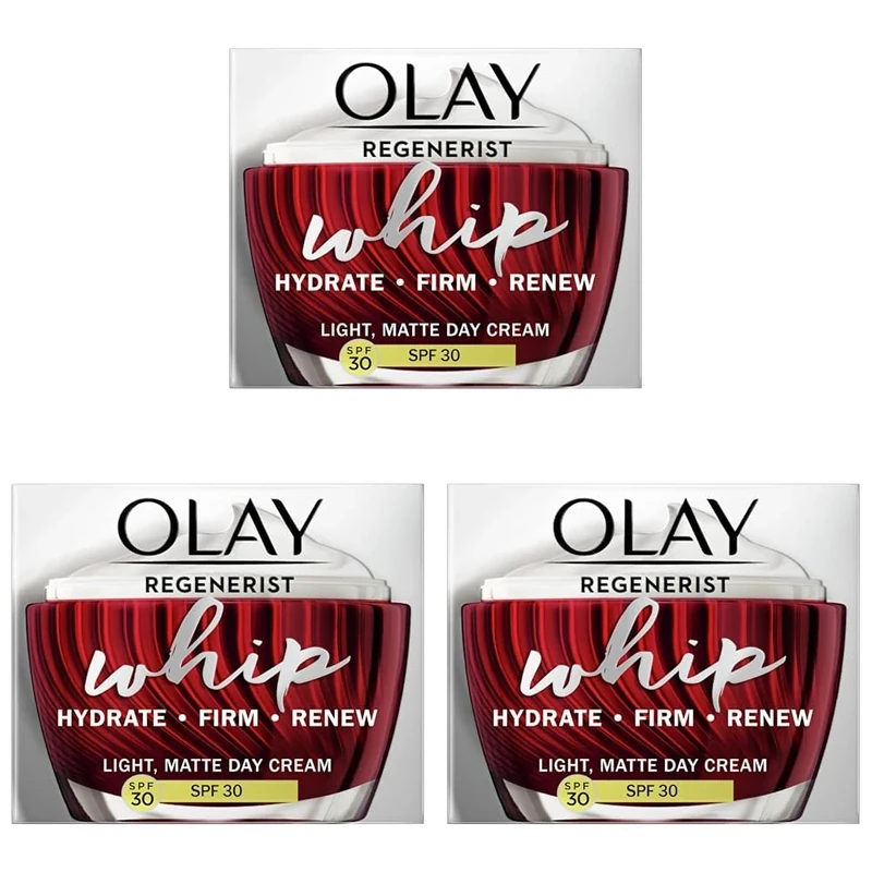 Olay Regenerist Whip Light As Air Anti-Ageing Moisturiser For Firmer Skin With SPF30, Hyaluronic Acid, 50 Ml (Pack of 3)