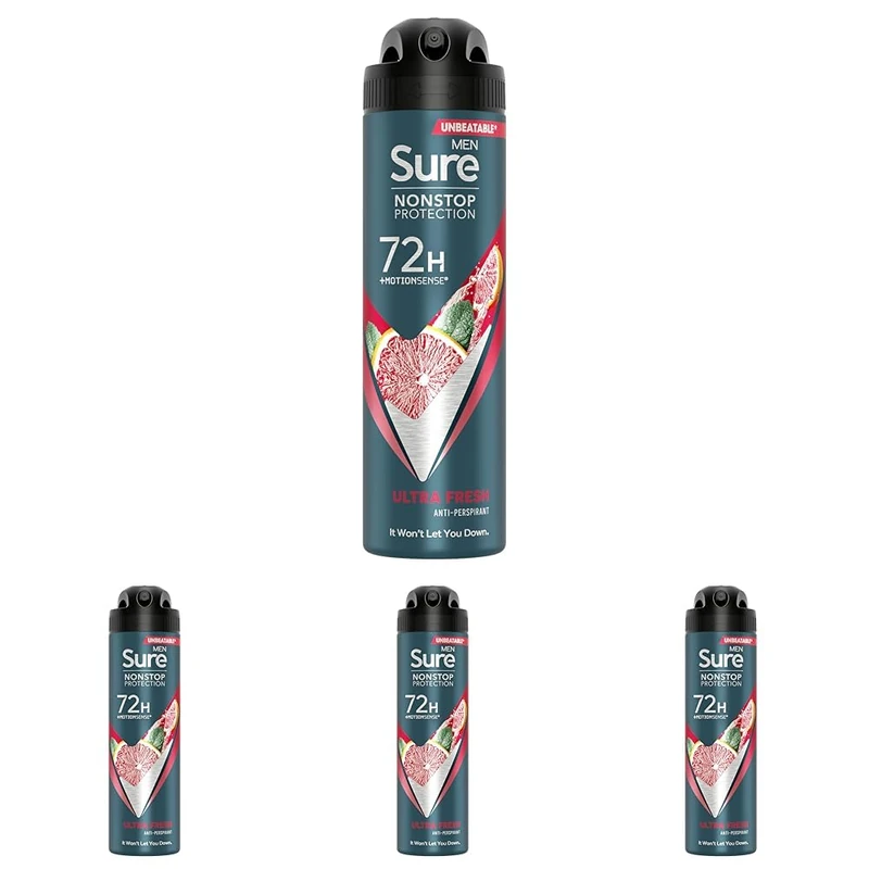 Sure Men Ultra Fresh Nonstop Protection MotionSense technology anti-perspirant deodorant spray Anti-perspirant Deodorant Aerosol 72h protection against sweat and odour 150 ml,pack of 24