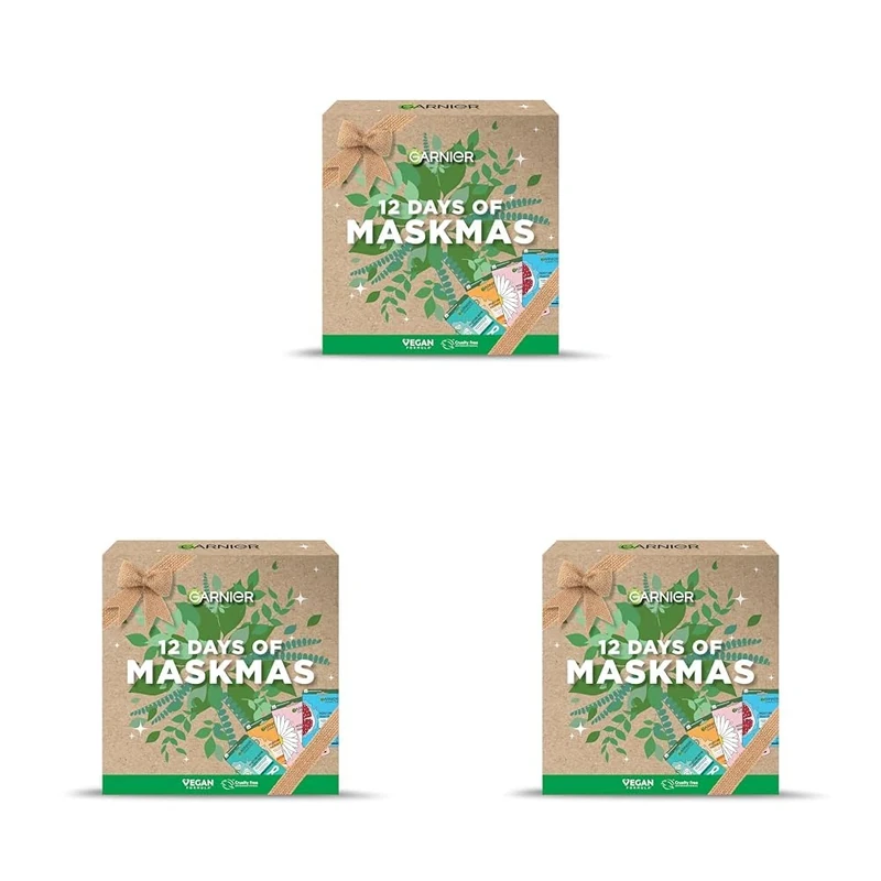 Garnier Face & Eye Mask Gift Set, 12 Vegan Sheet Masks with Vitamin C, Hyaluronic Acid, Lavender, Pomegranate, & Green Tea, Approved by Cruelty Free International, Vegan (Pack of 3)