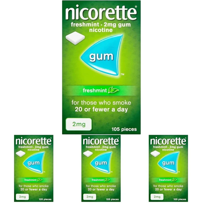 Nicorette Freshmint Gum Nicotine, 2 mg, 105 Piece (Pack of 4)